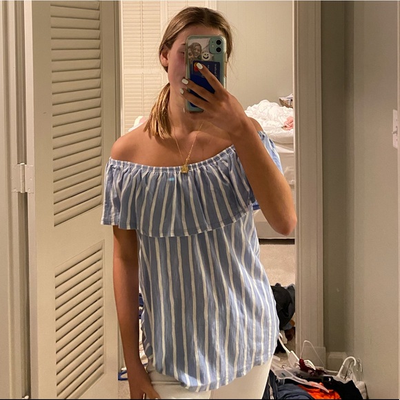 old navy off the shoulder blue top - Picture 3 of 3